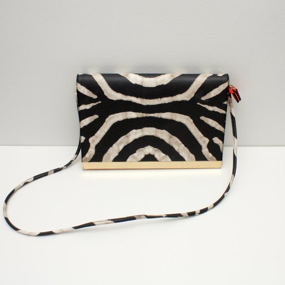 Aldo Womens Zebra Print Crossbody Shoulder Flat Wide Purse with Gold Accent - Picture 3 of 9